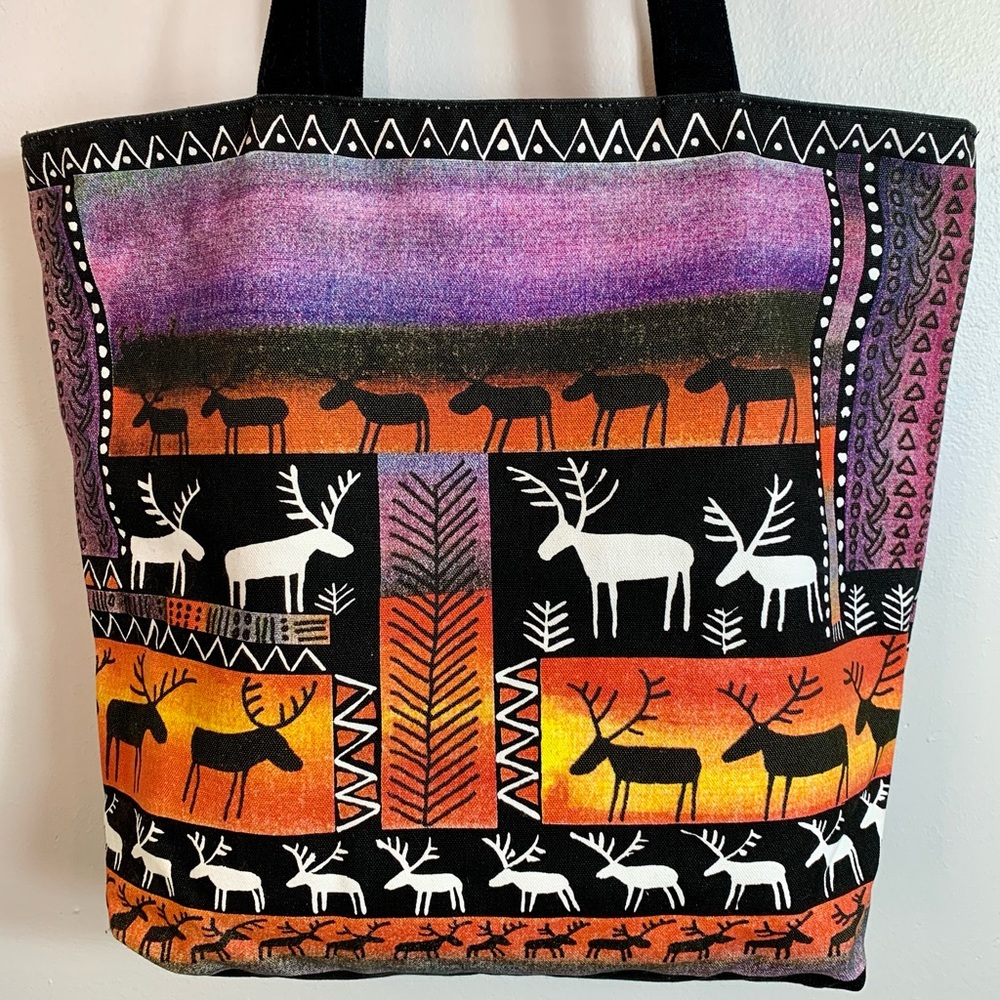 Heidi Lange Sami Reindeer Art Tote Bag Zipper Lapland Sapmi Saami Scandinavian